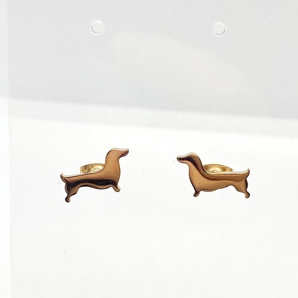 Gold Dachshund Weenie Dog Earring Pair - Picture 2 of 8